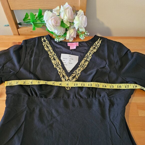 She's Cool - Vintage Gold Floral Lace V Neck Blouse - Black - Picture 5 of 11